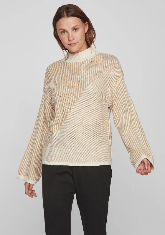 Vila Dubline High Neck Knit Sweater, Cornstalk Tailored Straight A-Line