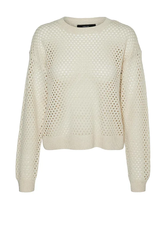 Vero Moda Sia Crochet Knit Jumper, Birch Fleece Sweater Nylon Polyester