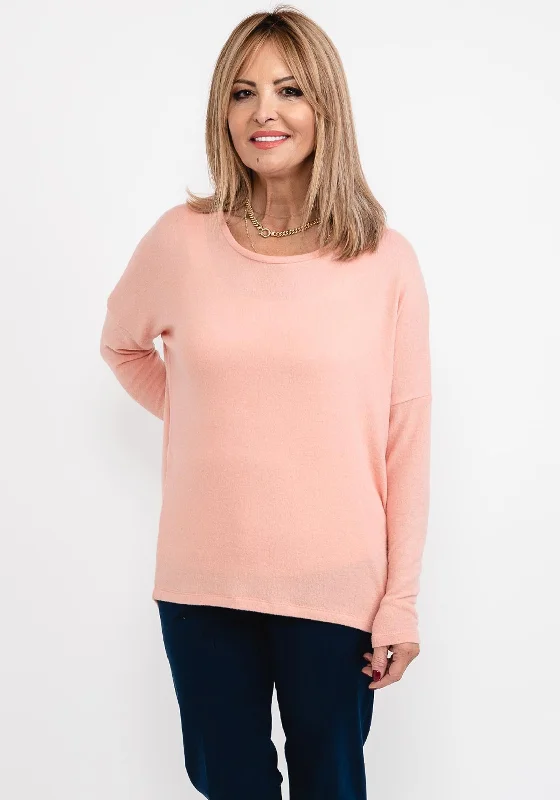 Soyaconcept Oversize Fine Knit Sweater, Peach Pink Fleece Sweater Nylon Polyester