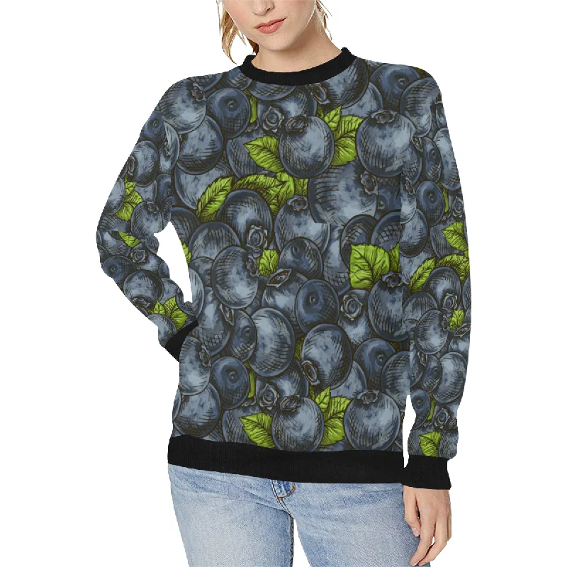 blueberry pattern Women's Crew Neck Sweatshirt Hoodie with Raglan Sleeves Sporty Comfortable