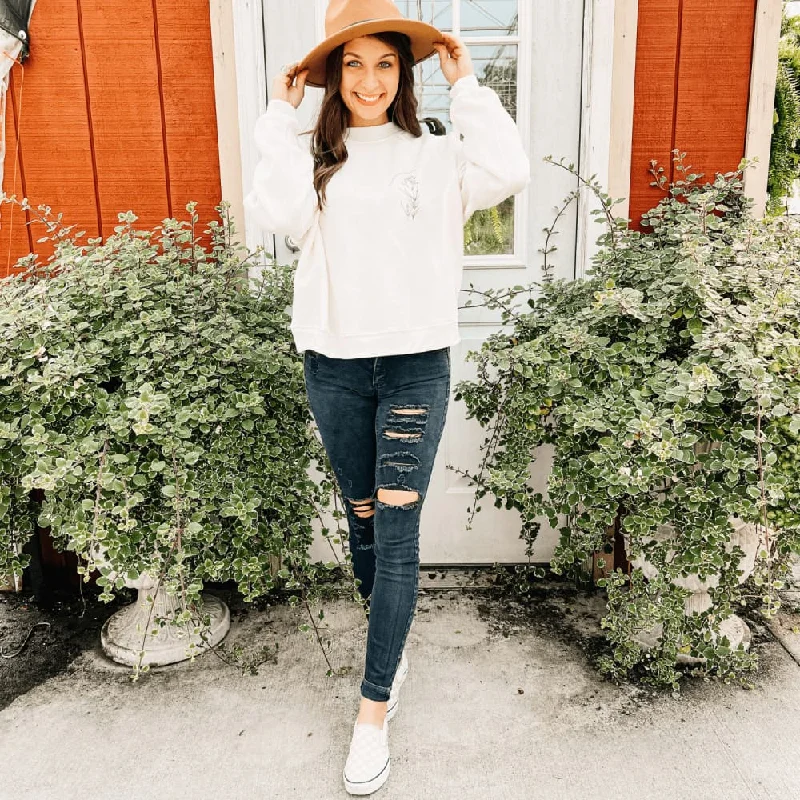 Beautifully Blooming Cropped Sweatshirt Hoodie with Half-Zip Sporty Casual