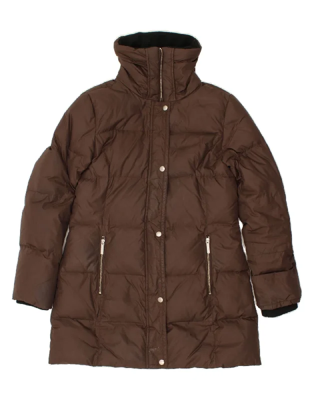 MICHAEL KORS Womens Padded Coat UK 10 Small Brown Nylon Front Pockets Side Pockets Patch Pockets