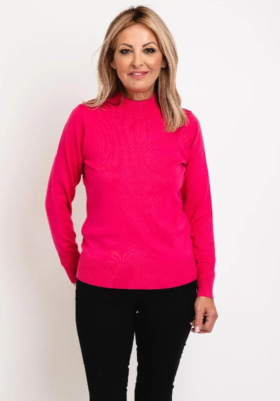 Micha Mock Neck Fine Knit Sweater, Pink Chenille Blend Fleece Blend Nylon Blend