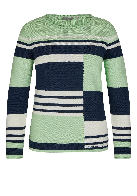 Rabe Block Stripe Sweater, Pistachio Green Multi Solid Print Embellished