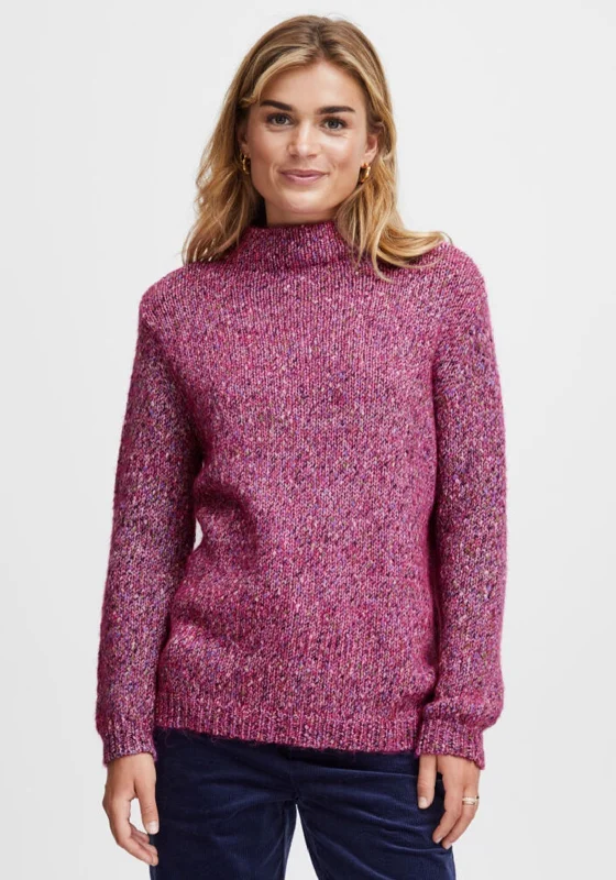 Fransa Mock Neck Knit Jumper, Very Berry Chenille Brocade Lace