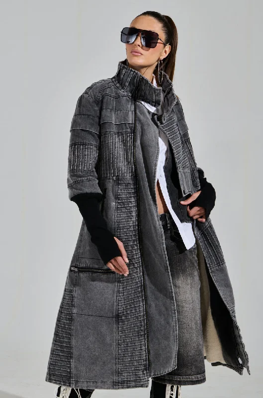 VORTEX DENIM TRENCH COAT Faux Fur Real Fur Shearling