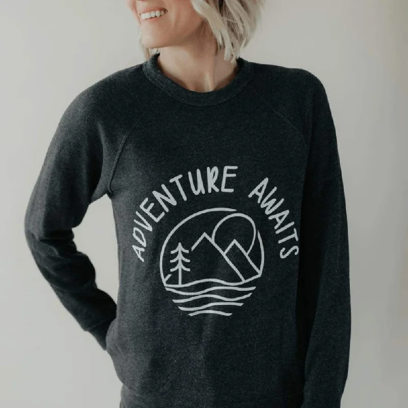 Adventure Awaits Sweatshirt Hoodie with Hidden Zipper Minimalist Clean