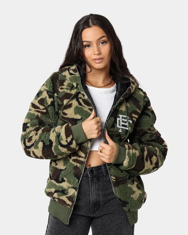 Carre C-Class Polar Fleece Zip Up Jacket Woodland Camo Faux Fur Fabric Real Fur Fabric Shearling Fabric