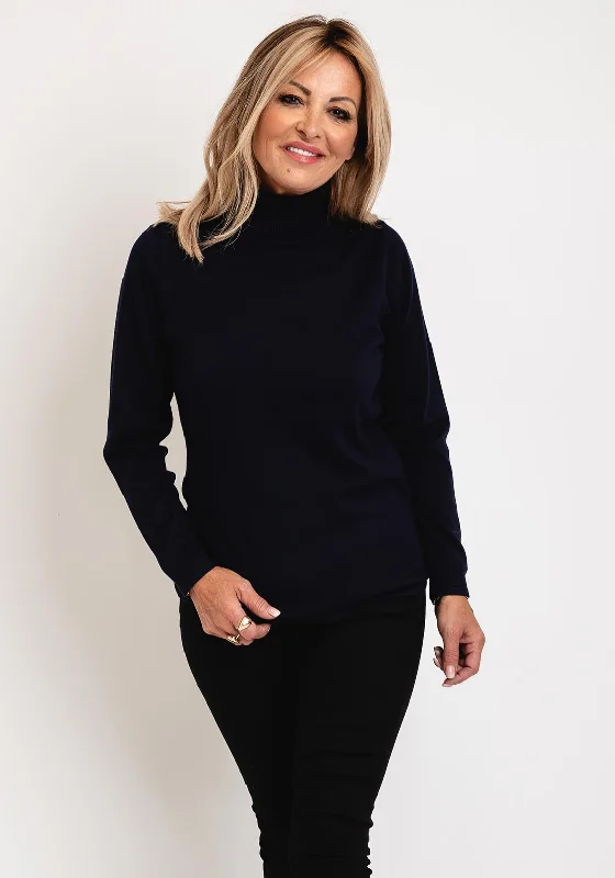 Micha Polo Neck Sweater, Navy Glossy Satin Silk