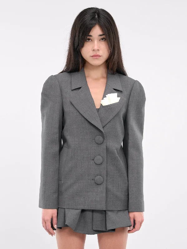 Oversized Suit Jacket (CO01-FFV456-GREY) One-Shoulder Jacket Off-the-Shoulder Jacket Asymmetrical Jacket