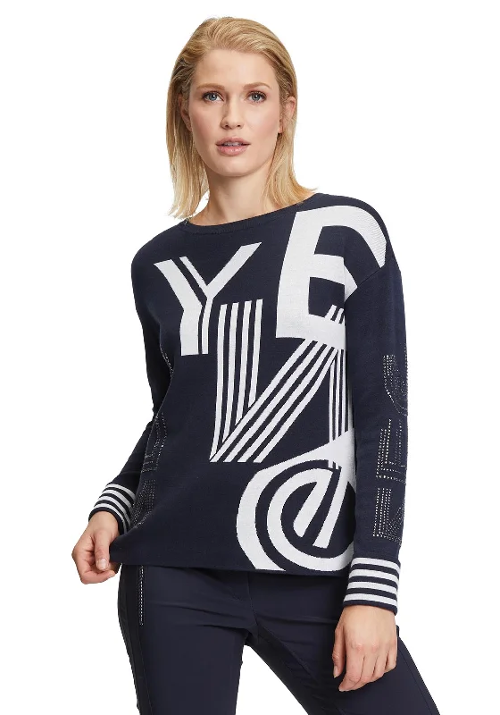 Betty Barclay Letter Knit Sweater, Navy & White Chenille Brocade Lace