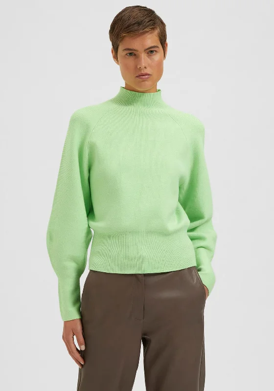 Selected Femme High Neck Knit Jumper, Pistachio Green Lightweight Heavyweight Midweight