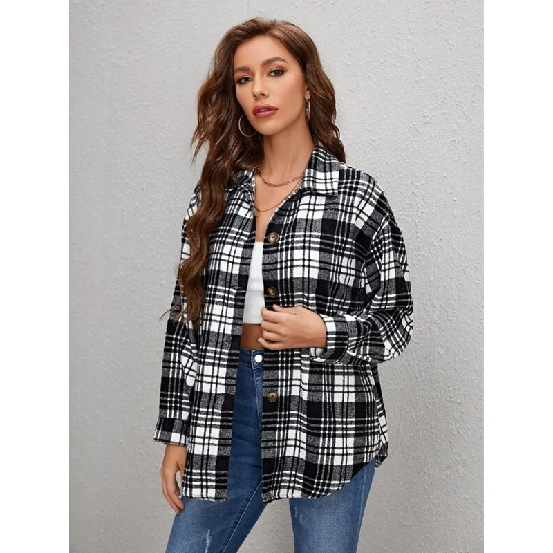 Shein - Drop Shoulder Plaid Print Coat Plaid Tartan Floral