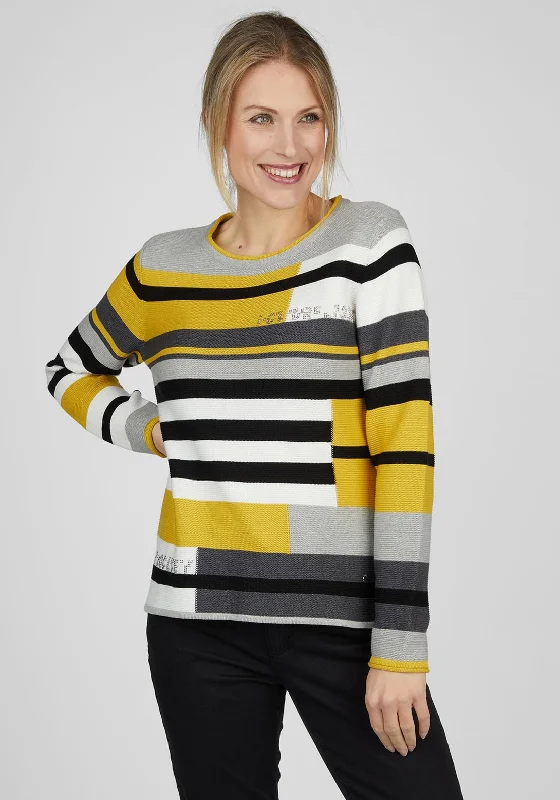 Rabe Multicoloured Stripe Knitted Sweater, Yellow Machine Wash Dry Clean Hand Wash