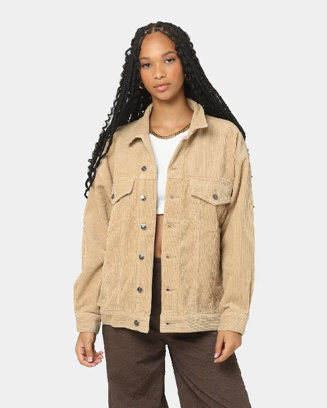 EN ES Women's Melody Cord Jacket Beige Zippered Front Buttoned Front Snap Front