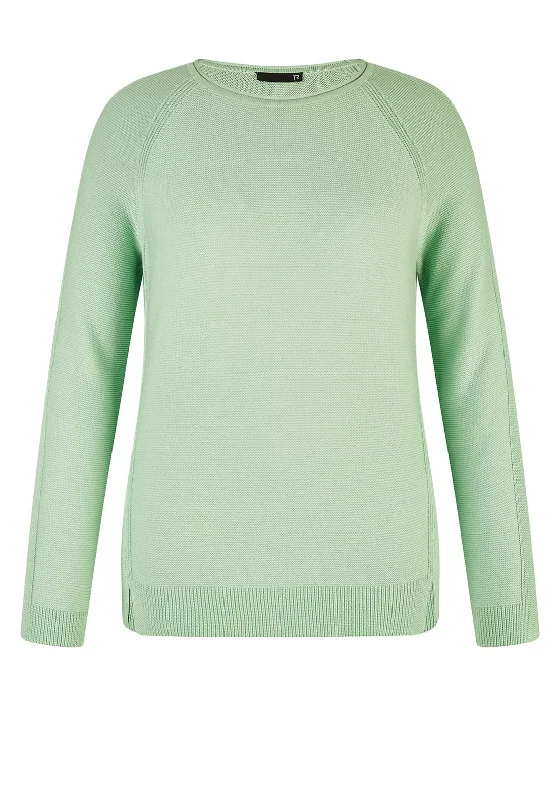 Rabe Round Neck Sweater, Pistachio Green Glossy Satin Silk