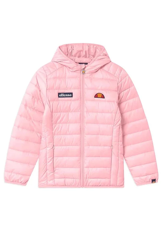 Ellesse Girls Valentino Padded Coat, Light Pink Asymmetrical Diagonal princess