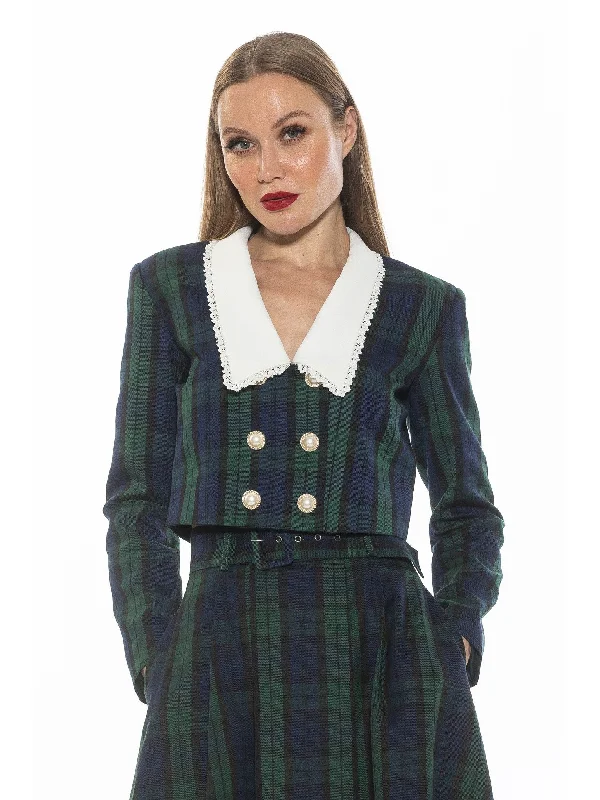 Amelia Plaid Jacket Notch Collar Jacket Peter Pan Collar Jacket Cowl Neck Jacket