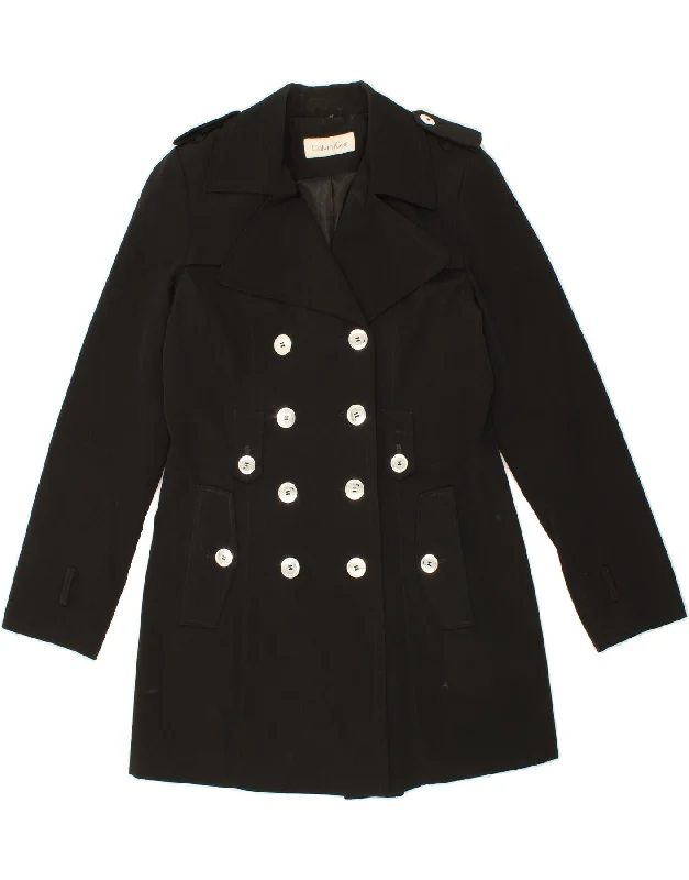 CALVIN KLEIN Womens Military Double Breasted Coat UK 14 Medium Black Blazer Duffle Coat Pea Coat