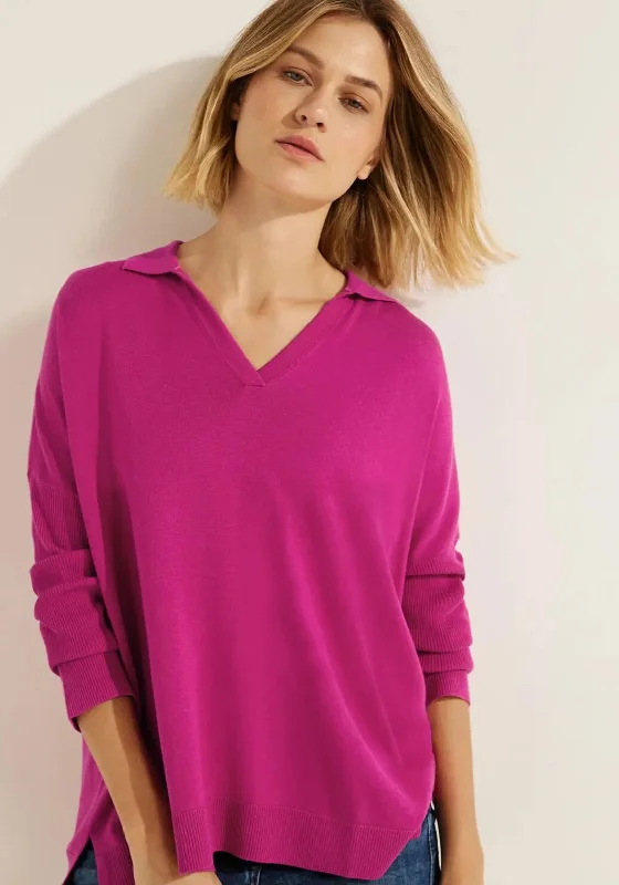 Cecil Oversized Fine Knit Sweater, Cool Pink Boat Neck Shawl Collar Notched Collar