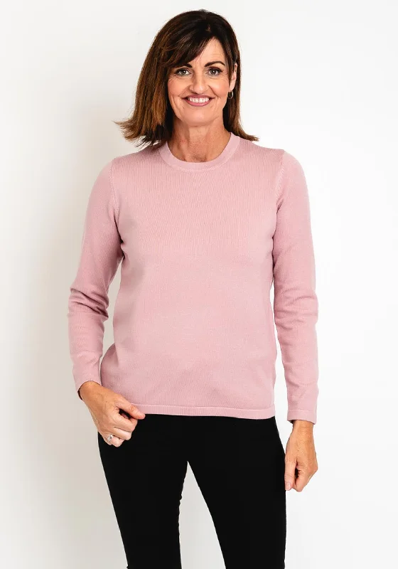 Natalia Collection Round Neck Sweater, Blush Pink Collared Crew Neck Turtle Neck