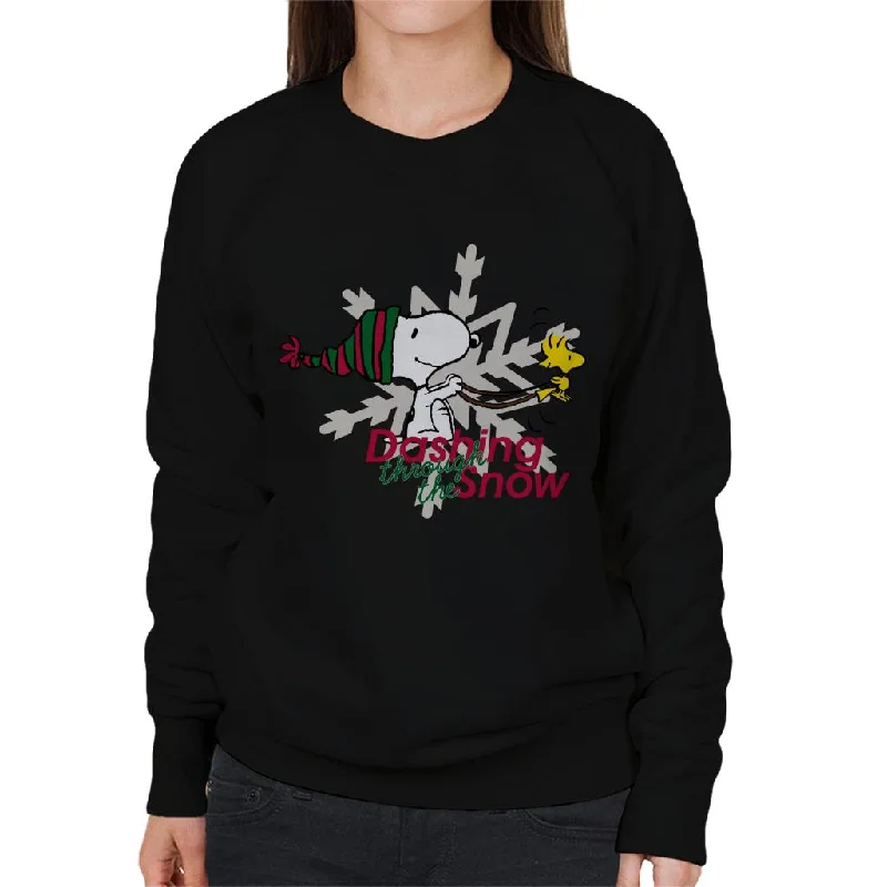 Peanuts Snoopy And Woodstock Dashing Through The Snow Women's Sweatshirt Hoodie with Mesh Breathable Sporty