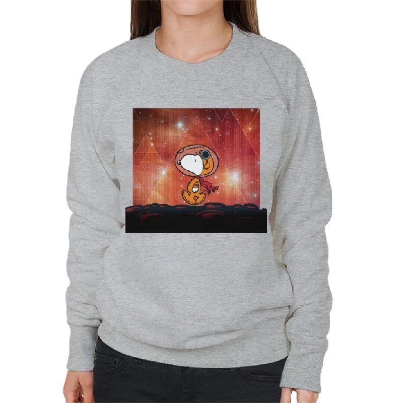 Peanuts Snoopy Astronaut On Mars Women's Sweatshirt Zip Hoodie Drawstring Kangaroo Pocket