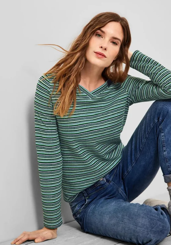 Cecil Knit Stripe Sweater, Green Multi Handmade Hand-knitted Hand-woven