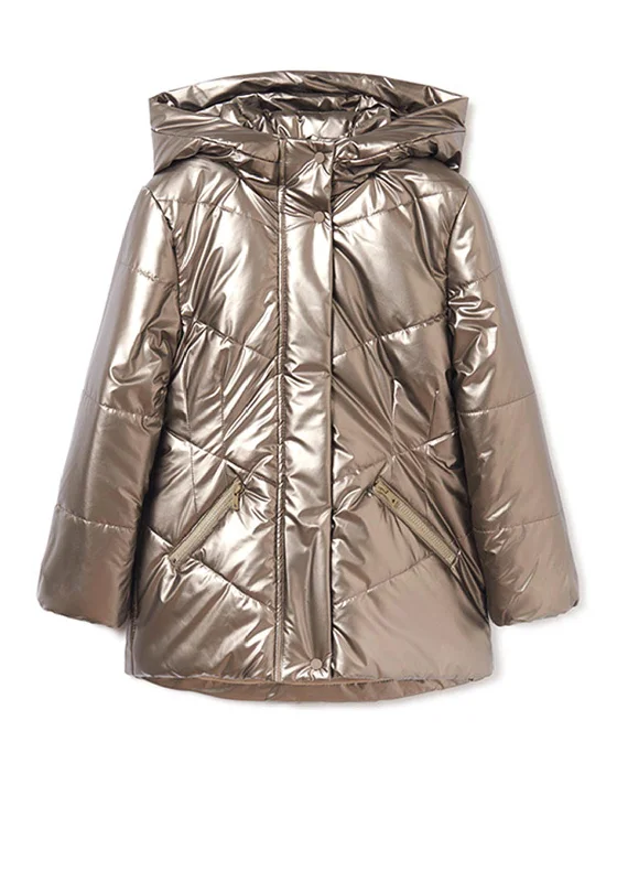 Mayoral Older Girl Padded Coat, Old Gold empire Basque Peplum