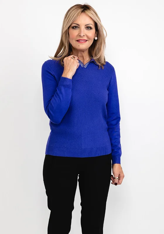 Castle of Ireland Jacquard Collared Sweater, Violet Welt Pockets Slit Pockets Flap Pockets