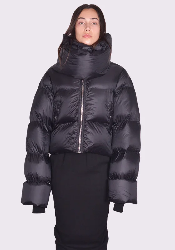 RICK OWENS WOMEN RO02D3774 NPD3 FUNNEL DOWN JACKET BLACK Rayon Fabric Velvet Fabric Corduroy Fabric