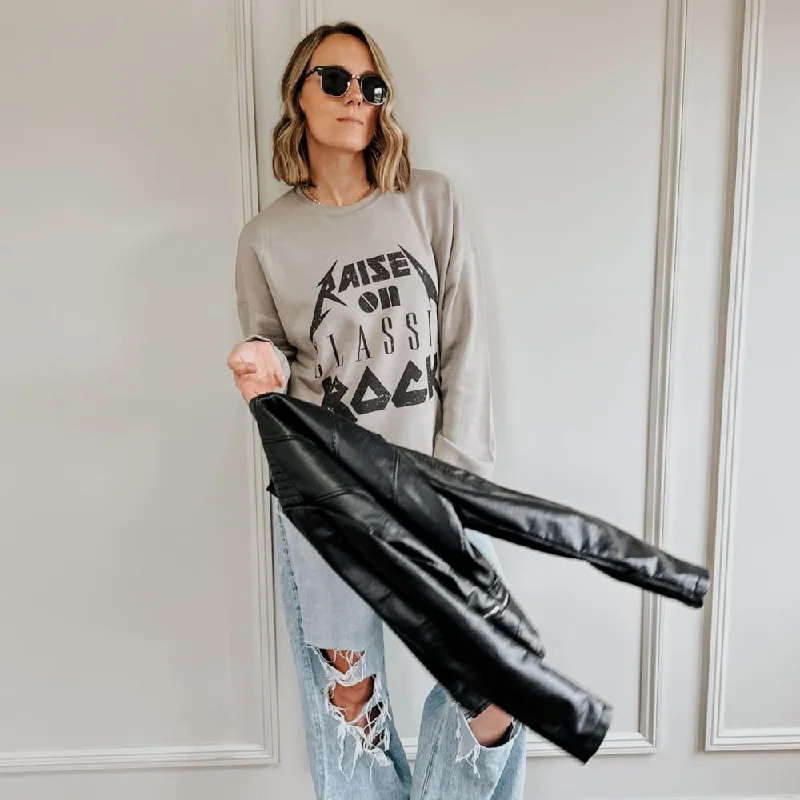 Raised on Classic Rock Sweatshirt Hoodie with Bell Sleeves Flared Feminine