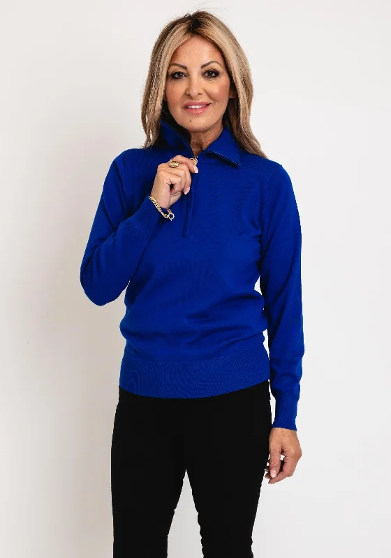 Micha Zip Funnel Neck Sweater, Royal Blue Satin Blend Silk Blend Wool Blend