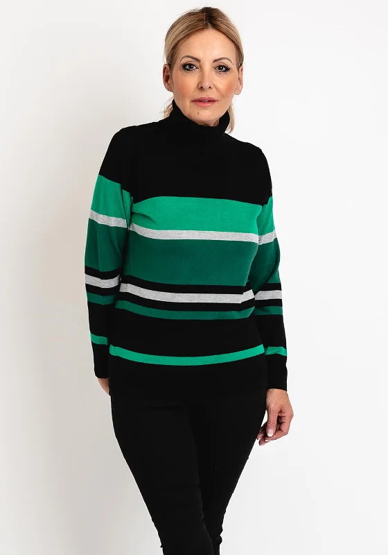 Micha Roll Neck Stripe Knit Sweater, Green Multi Tailored Straight A-Line