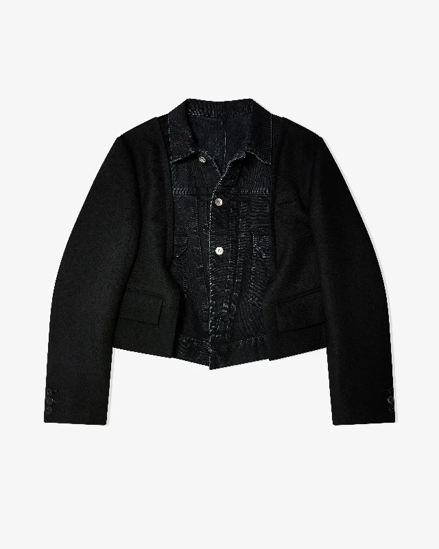 Sacai - Women's Denim X Wool Melton Jacket - (Black) Oversized Jacket Tailored Jacket Straight Jacket