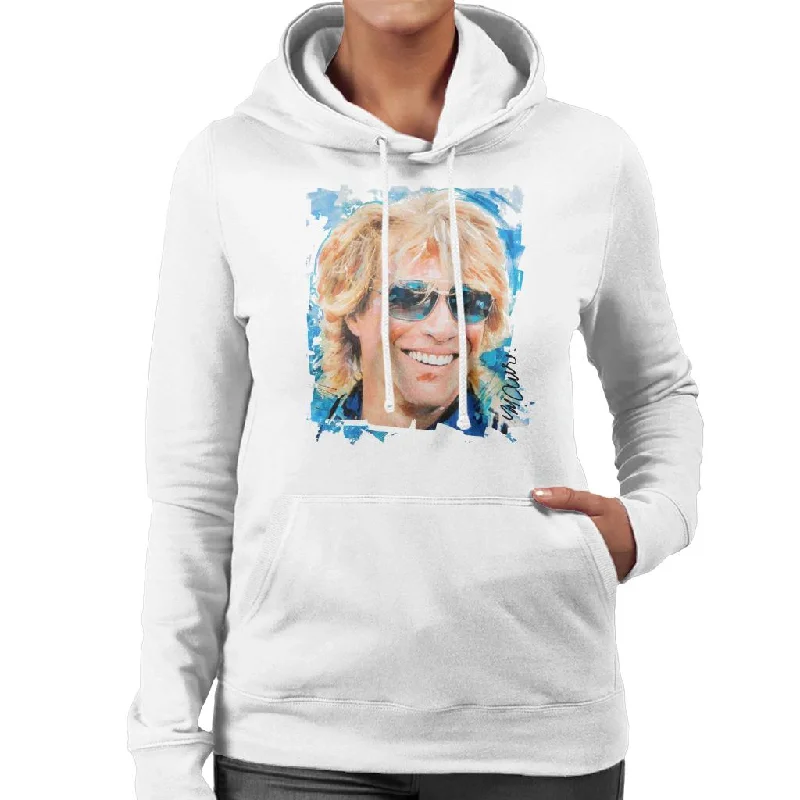 Sidney Maurer Original Portrait Of Jon Bon Jovi Women's Hooded Sweatshirt Hoodie with Applique Textured Unique