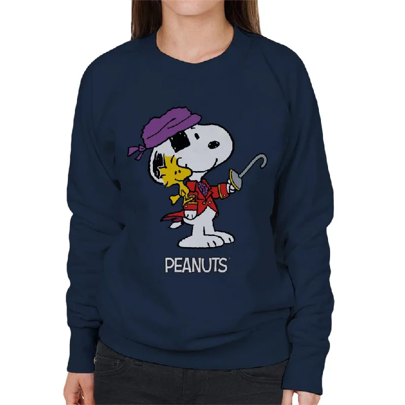 Peanuts Halloween Pirate Snoopy & Woodstock Women's Sweatshirt Hoodie with Hem Elastic Stretchable Comfortable