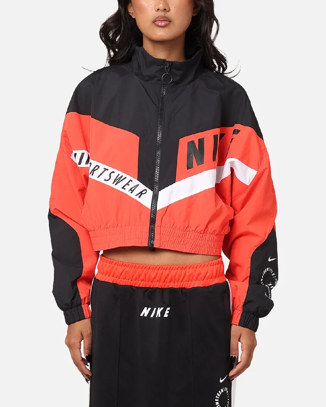 Nike Women's Sportswear Woven Street Jacket Light Crimson/Black/White Fitted Jacket Loose Jacket Oversized Jacket