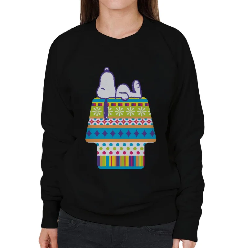 Peanuts Snoopy Lying On Colourful Kennel Women's Sweatshirt Hoodie with Emblem Brand Identity