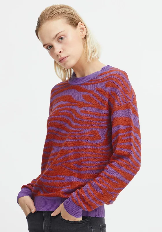 Ichi Contrast Colour Knit Sweater, Purple & Red Sequined Glittery Shiny