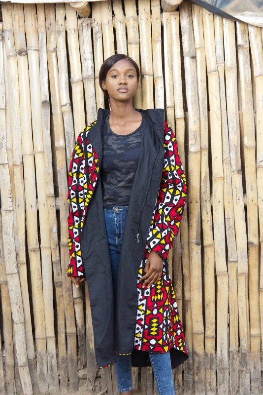 African Summer Coat In Electric Red Bomber Denim Leather