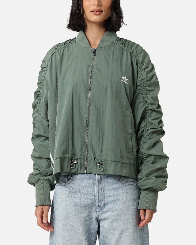 Adidas Women's Light Weight Bomber Jacket Trace Green Satin Jacket Silk Jacket Chiffon Jacket