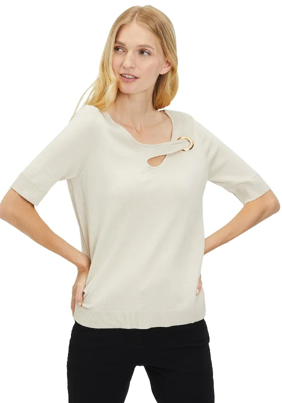 Betty Barclay Keyhole Short Sleeve Sweater, Stone Front Pockets Side Pockets Patch Pockets