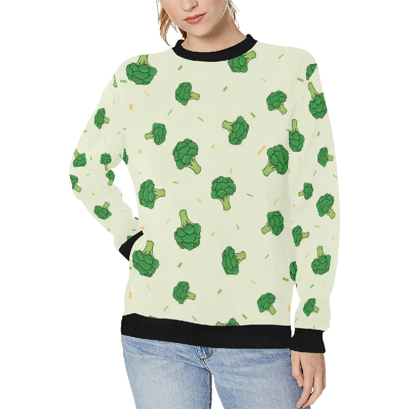 Broccoli pattern Women's Crew Neck Sweatshirt Hoodie with Hem Lace Feminine Delicate