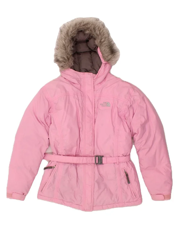 THE NORTH FACE Girls Hooded Padded Coat 15-16 Years XL Pink Nylon Satin Silk Chiffon