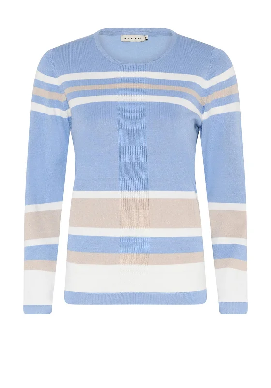 Micha Stripe Pattern Sweater, Dusty Blue & Sand Lace Blend Ribbed Blend Corduroy Blend