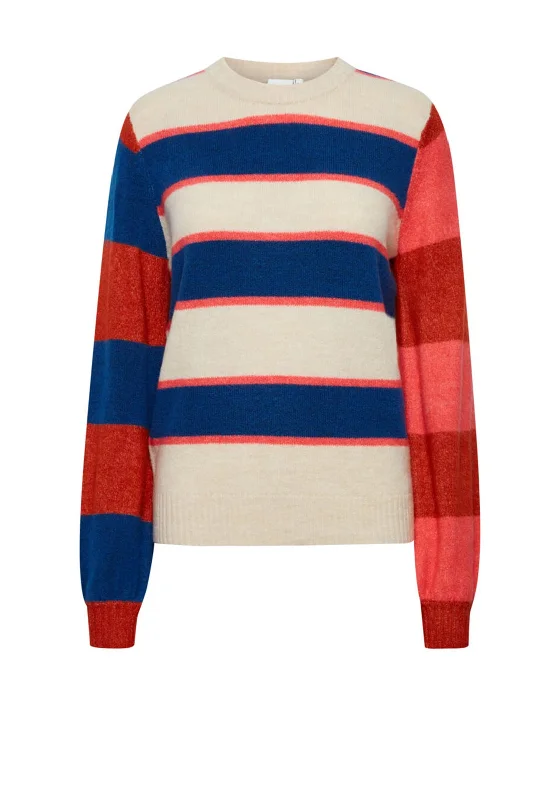 Ichi Contrast Colour Block Sleeve Jumper, Multi Machine Wash Dry Clean Hand Wash