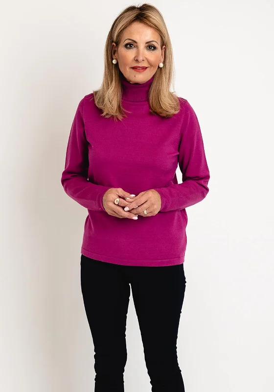 Natalia Collection Roll Neck Knit Sweater, Magenta High Neck Crew Neck V-Neck