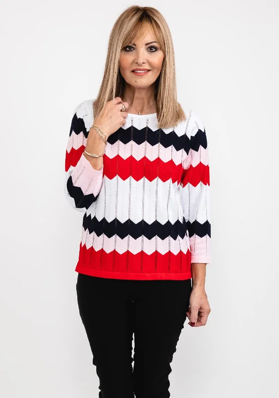 Micha Track Line Pattern Sweater, Multi Turtle Neck Boat Neck Asymmetrical Neck