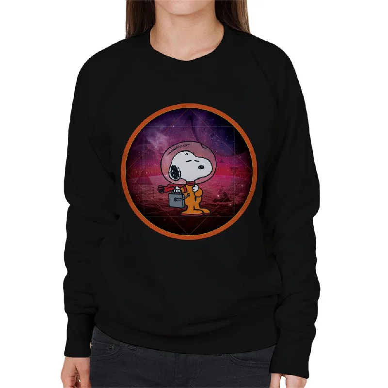 Peanuts Snoopy Chilling On A Starry Planet Women's Sweatshirt Hoodie with Hem Applique Textured Unique